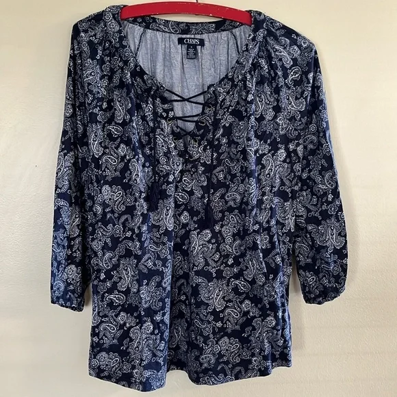 Chaps blue paisley floral tie front top - Picture 1 of 4